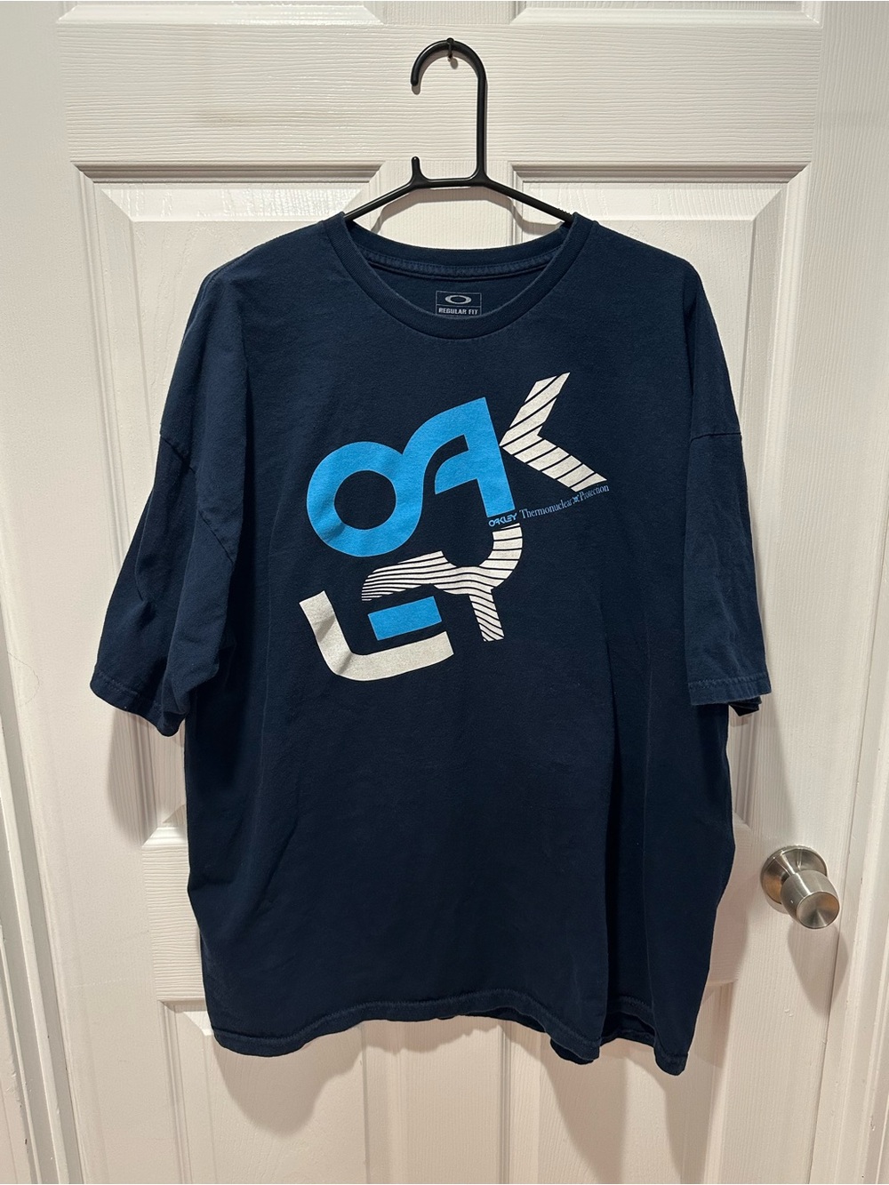 Oakley Thermonuclear Protection Retro Graphic T-Shirt Navy Blue Mens Size XXL